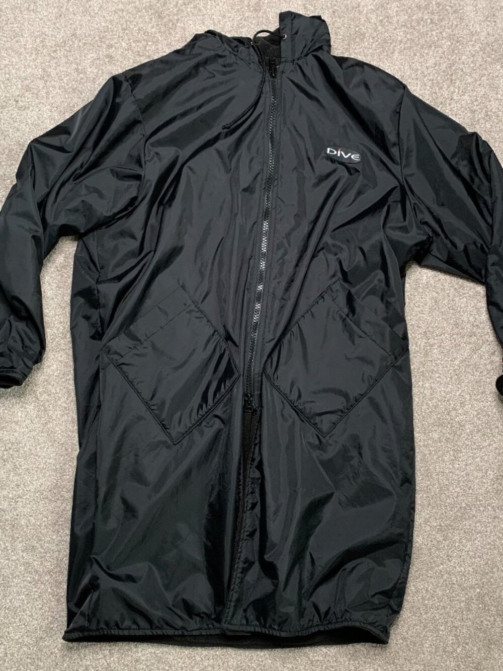 Dive Divegear USA Swim Parka Mens Black Fleece Lined Hooded USA Made